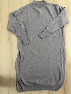 Muji Light Grey Mock Neck Knit Sweater Dress- 100% Wool